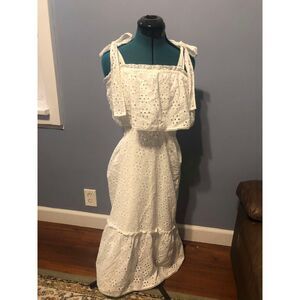 Dress Forum White Lace Midi Tie Strap Cottagecore Dress, size M